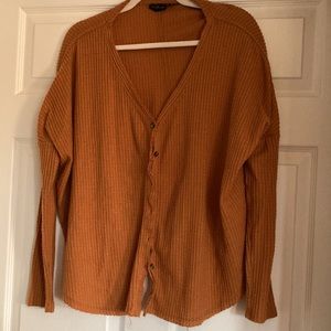 Orange Waffle Knit Cardigan